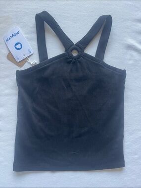 NWT Mayoral Girls Size 12 Black Ribbed Cross-Back Tank with Ring Detail